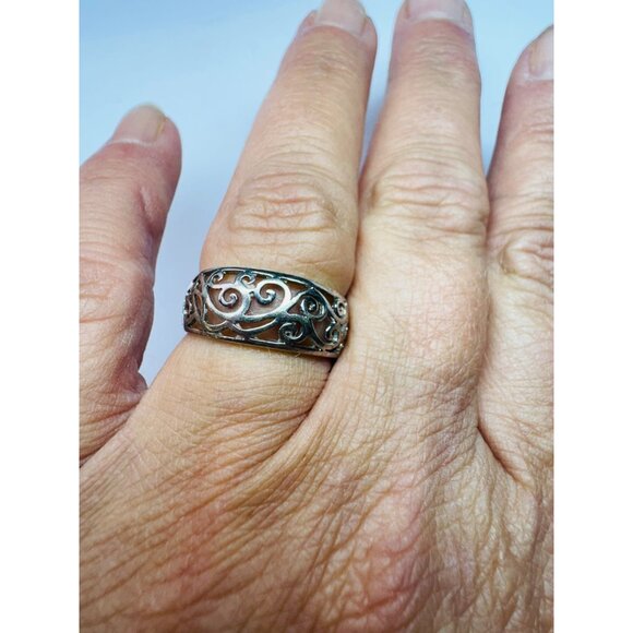 Vintage Estate Sterling Silver 925 Scroll Wide Band Ring Size 8, 2.6g NR Marked - Picture 7 of 12